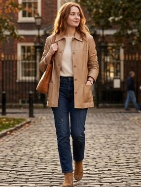 A&S Selections Classic Women's Tan Lamb's Leather Coat Size XL